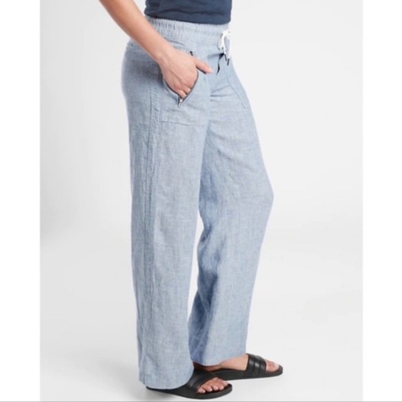 Athleta Cabo wide leg chambray blue linen pants - Picture 2 of 8